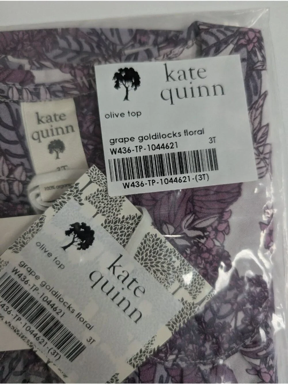 Kate Quinn Organic Cotton Olive Top Grape Goldilocks Floral 3T Sleeveless
